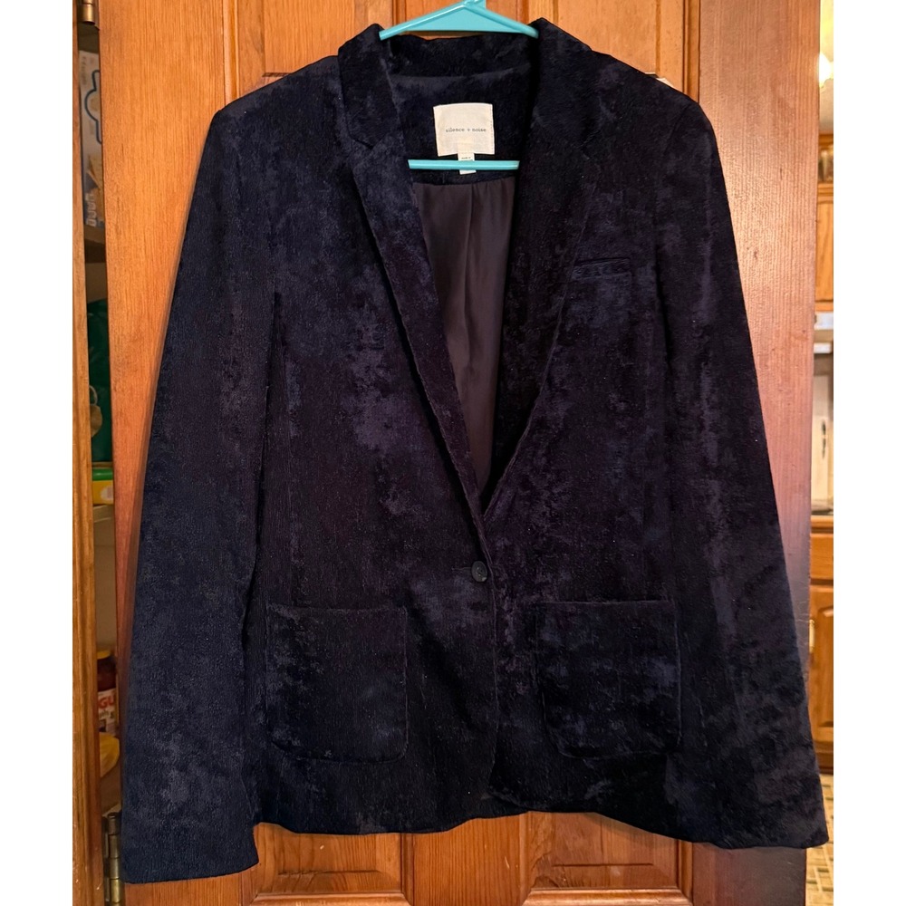 Silence + Noise Navy Blue Crushed Velvet Single Button Blazer Jacket Small
